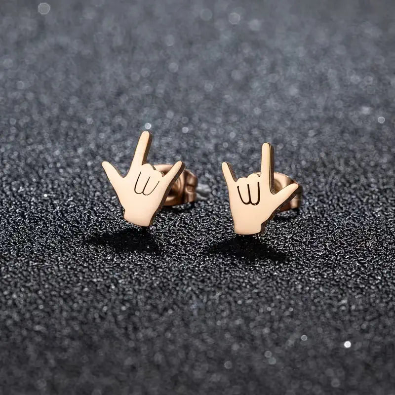 Love Hand Gesture Stud Earrings for Women Stainless Steel Minimalist Sign Language Jewelry Gift