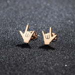 Love Hand Gesture Stud Earrings for Women Stainless Steel Minimalist Sign Language Jewelry Gift