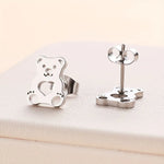 Cute Bear Heart Stud Earrings for Women 316 Stainless Steel Animal Earrings Minimalist Daily Jewelry