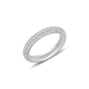 D Shape Pave CZ 3 Row Eternity Sterling Silver Band Ring