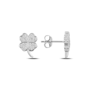 Pave CZ Four Leaf Clover Sterling Silver Stud Earrings