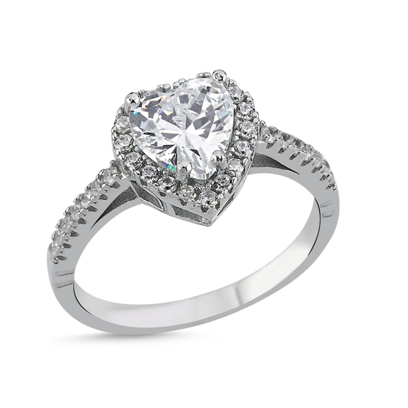 925 Sterling Silver Heart-Shaped CZ Halo Engagement Ring for Women – Dainty Solitaire Promise Ring Gift Idea