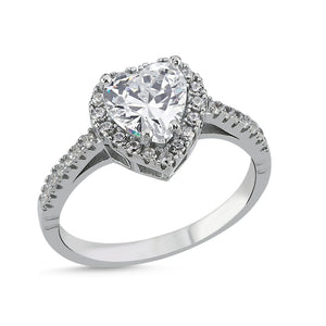 925 Sterling Silver Heart-Shaped CZ Halo Engagement Ring for Women – Dainty Solitaire Promise Ring Gift Idea