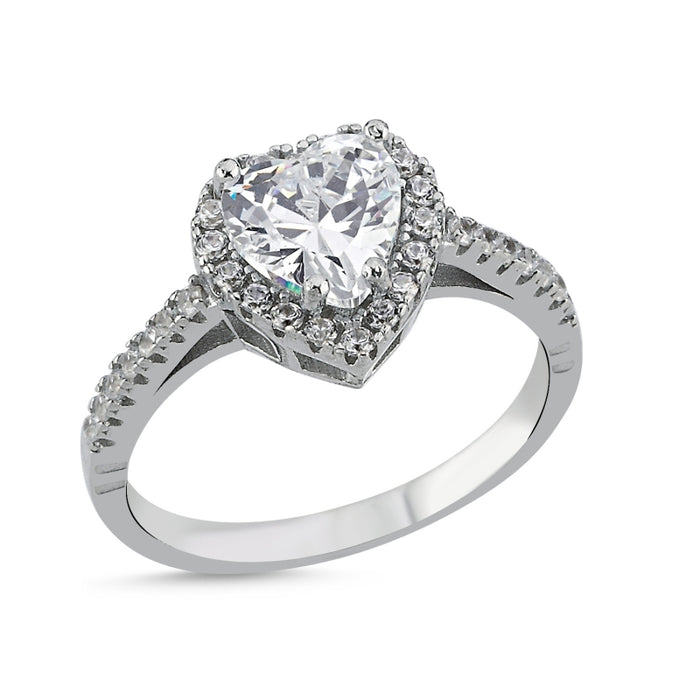 925 Sterling Silver Heart-Shaped CZ Halo Engagement Ring for Women – Dainty Solitaire Promise Ring Gift Idea