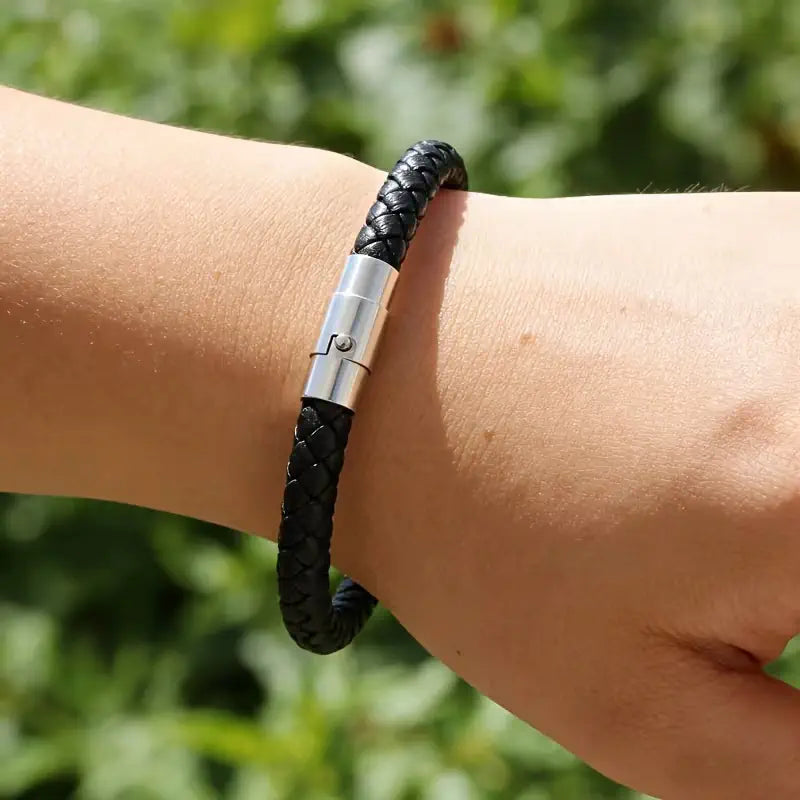Braided Leather Bracelet with Minimalist Clasp For Men