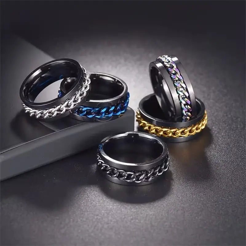 Black Spinner Chain Ring – Punk Stainless Steel Band