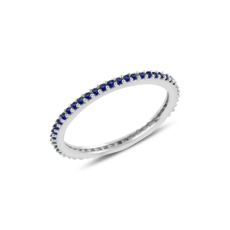 Single Line Sapphire CZ Eternity Sterling Silver Band Ring