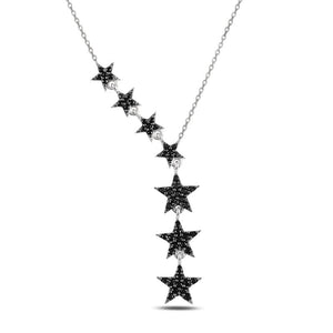 Pave Black CZ Falling Star Sterling Silver Necklace