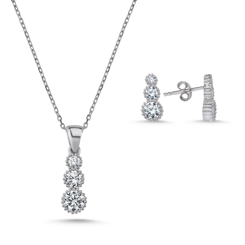Sterling Silver Trickle CZ Jewelry Set – Cascading Cubic Zirconia Necklace & Stud Earrings for a Sleek, Modern Look