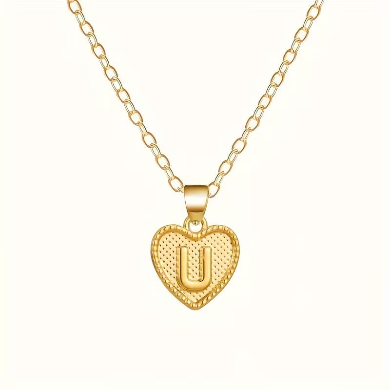 Gold Heart Initial Necklace for Women Stainless Steel Letter Pendant Necklace Personalized Alphabet Jewelry