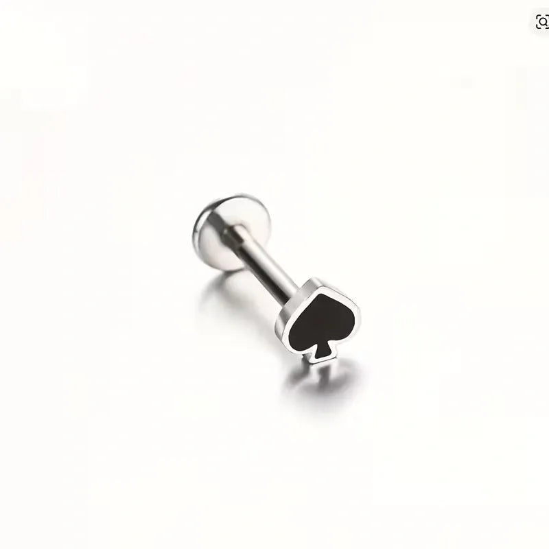 Poker Card Cartilage Stud Earrings Set – Stainless Steel Spade Club Heart Diamond Piercing Jewelry