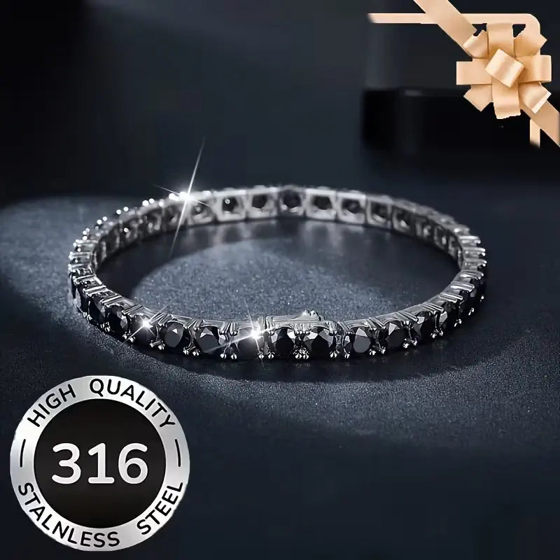 Black Tennis Bracelet for Women 316 Stainless Steel Crystal Link Bracelet Elegant Statement Jewelry