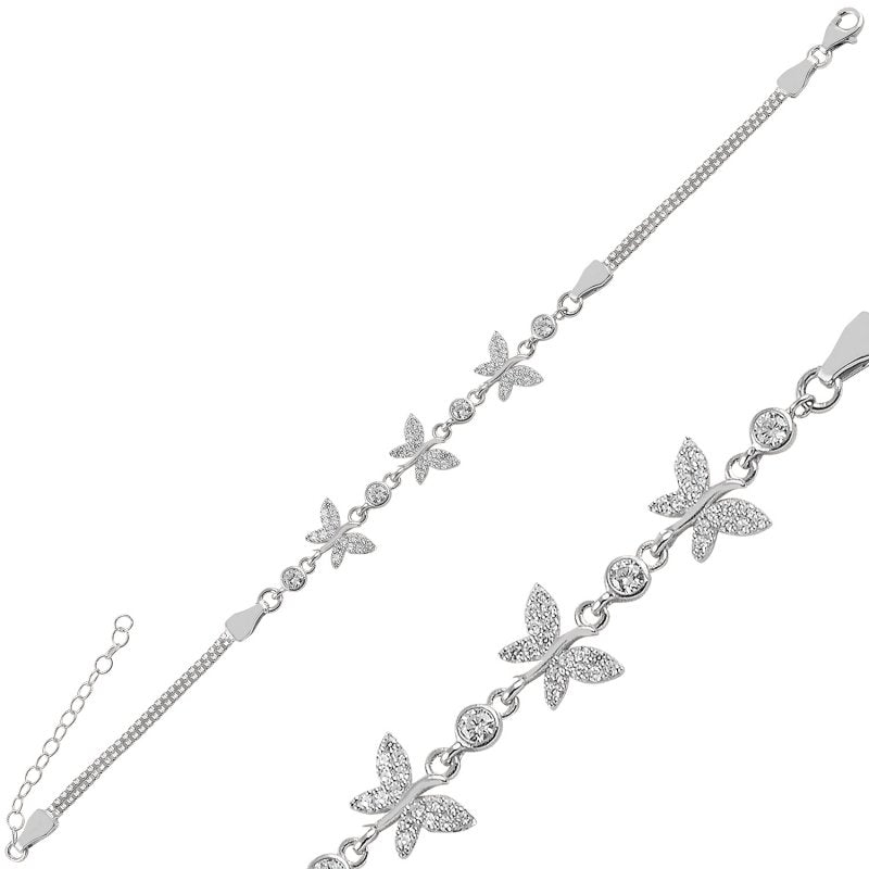 Pave CZ Butterfly Sterling Silver Bracelet