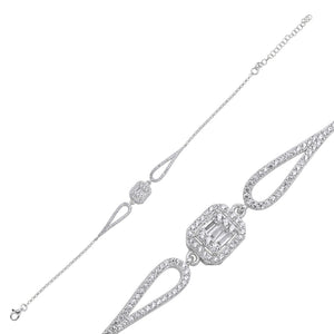 Baguette And Round CZ Sterling Silver Bracelet