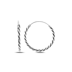 925 Sterling Silver 25mm Oxidized Twisted Hoop Earrings – Lightweight Everyday Hoops for Women and Men