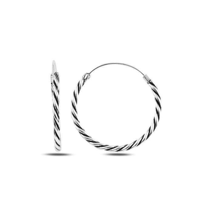 925 Sterling Silver 25mm Oxidized Twisted Hoop Earrings – Lightweight Everyday Hoops for Women and Men