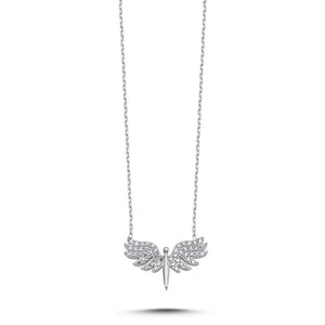 925 Sterling Silver Angel Pendant Necklace with CZ Accents – Dainty and Symbolic Jewelry for Women’s Everyday Style