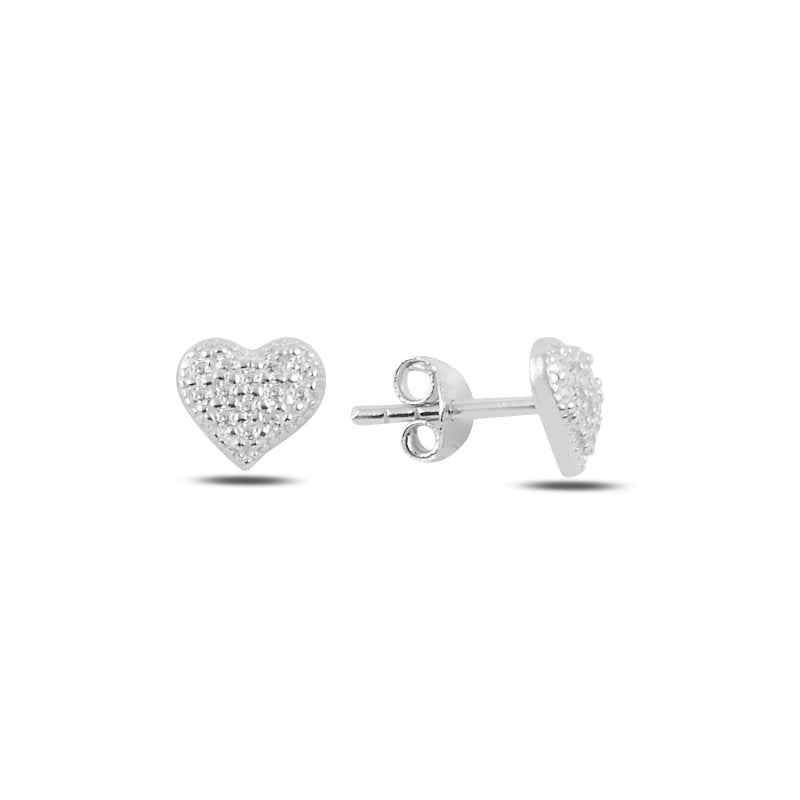 Pave CZ Heart Sterling Silver Stud Earrings