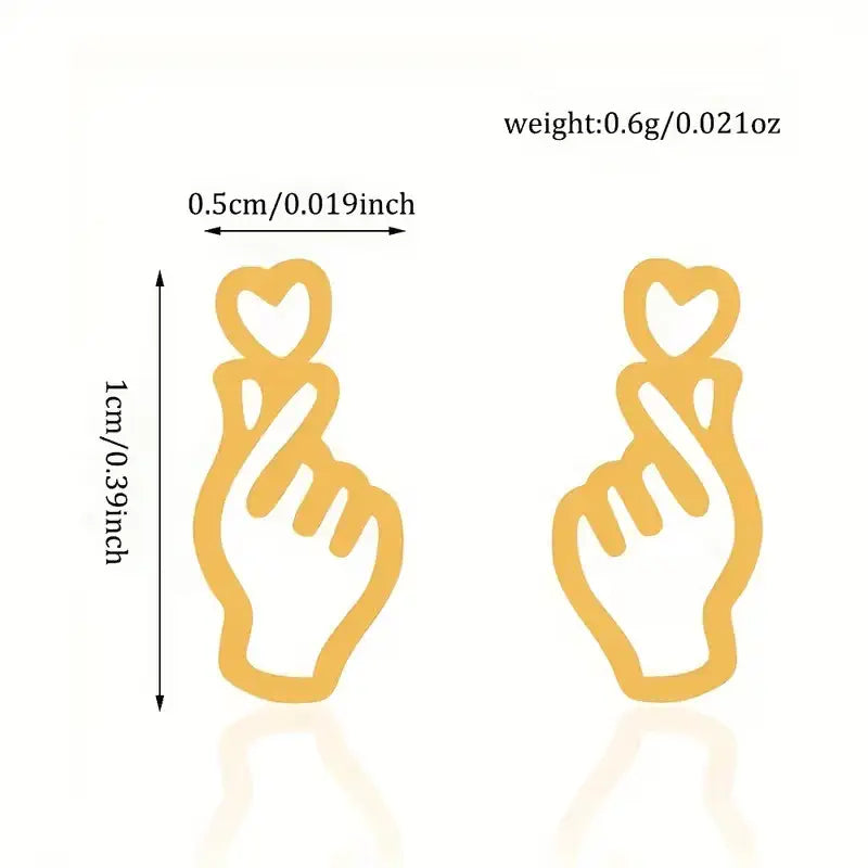 Heart Outline Hand Stud Earrings – 304 Stainless Steel Minimalist Earrings for Women, Cute Everyday Jewelry