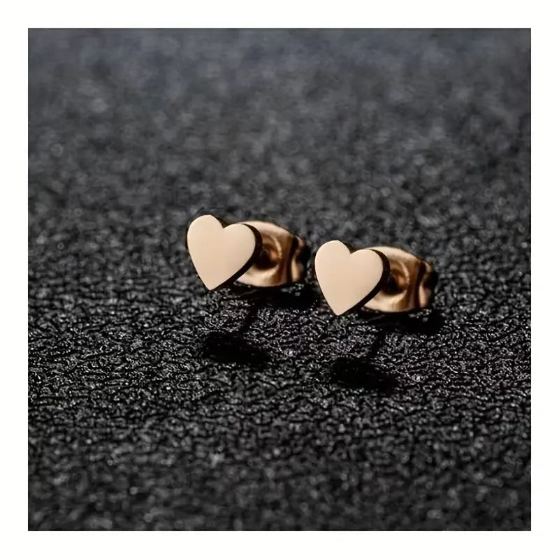 Minimalist Heart Stud Earrings – Stainless Steel Korean Style Earrings for Women, Cute Everyday Jewelry
