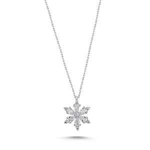 Diamond CZ Lotus Flower Sterling Silver Necklace
