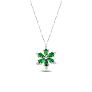 Emerald CZ Lotus Flower Sterling Silver Necklace