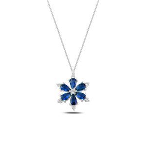 Sapphire CZ Lotus Flower Sterling Silver Necklace