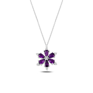 Amethyst CZ Lotus Flower Sterling Silver Necklace