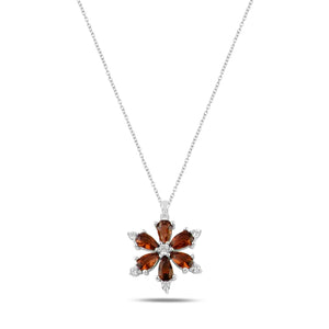 Garnet CZ Lotus Flower Sterling Silver Necklace