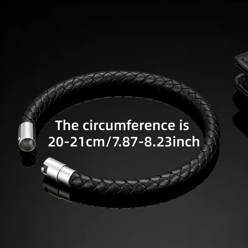 Braided Leather Bracelet with Minimalist Clasp For Men