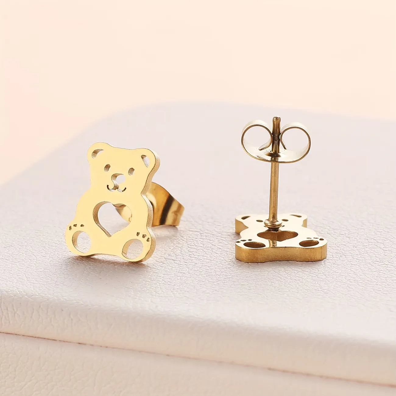 Cute Bear Heart Stud Earrings for Women 316 Stainless Steel Animal Earrings Minimalist Daily Jewelry