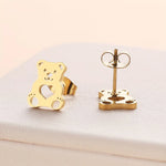 Cute Bear Heart Stud Earrings for Women 316 Stainless Steel Animal Earrings Minimalist Daily Jewelry