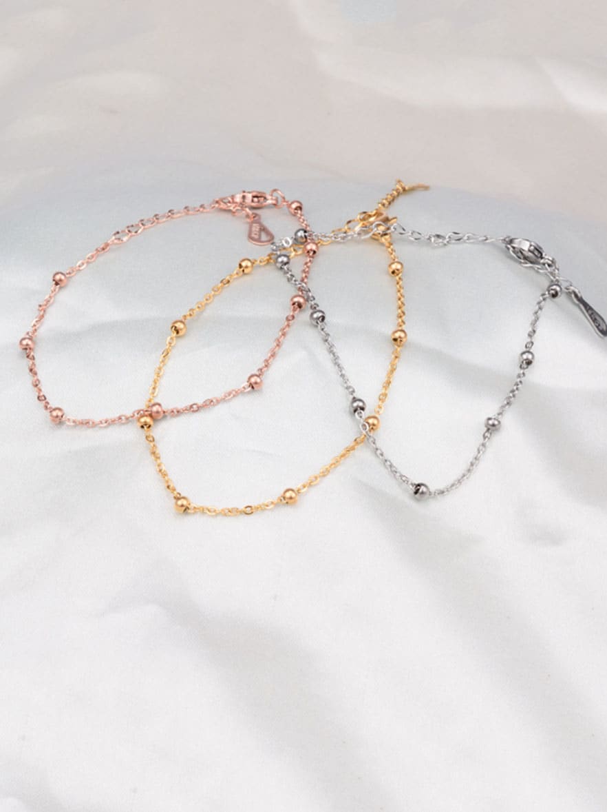 Beaded Titanium Steel Anklet Bracelet for Women – Adjustable Minimalist Ankle Jewelry in Silver, Gold, Rose Gold