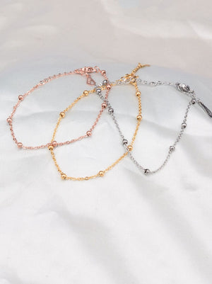 Beaded Titanium Steel Anklet Bracelet for Women – Adjustable Minimalist Ankle Jewelry in Silver, Gold, Rose Gold
