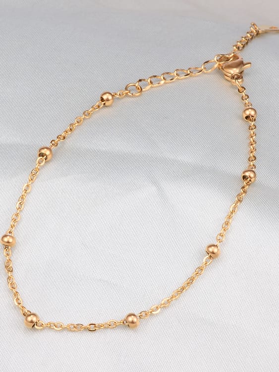 Beaded Titanium Steel Anklet Bracelet for Women – Adjustable Minimalist Ankle Jewelry in Silver, Gold, Rose Gold