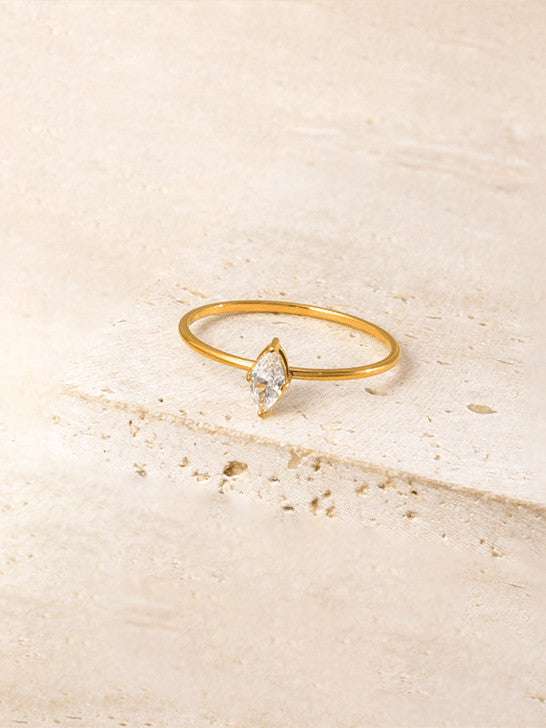 Gold Minimalist Ring for Women – Marquise Cut Zirconia on Dainty Titanium Steel Band, Elegant Stackable Jewelry