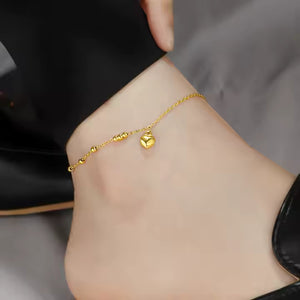 Gold Plated Stainless Steel Tiny Heart Beaded Anklet – Delicate Summer Charm Chain for Casual & Beach Style