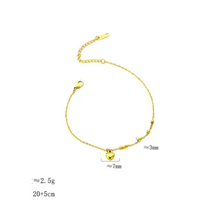 Gold Plated Stainless Steel Tiny Heart Beaded Anklet – Delicate Summer Charm Chain for Casual & Beach Style