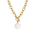 18K Gold Plated Stainless Steel Round Mother of Pearl Pendant Necklace with OT Clasp & Thick Hip Hop Chain