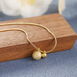 18K Gold Plated Stainless Steel Minimalist Ball Bead Pendant Necklace with Snake Chain – Dainty & Elegant Jewelry