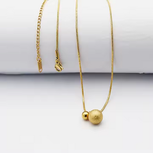 18K Gold Plated Stainless Steel Minimalist Ball Bead Pendant Necklace with Snake Chain – Dainty & Elegant Jewelry