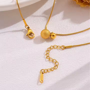 18K Gold Plated Stainless Steel Minimalist Ball Bead Pendant Necklace with Snake Chain – Dainty & Elegant Jewelry