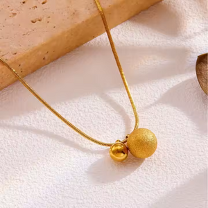 18K Gold Plated Stainless Steel Minimalist Ball Bead Pendant Necklace with Snake Chain – Dainty & Elegant Jewelry