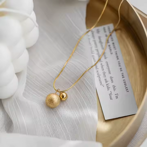 18K Gold Plated Stainless Steel Minimalist Ball Bead Pendant Necklace with Snake Chain – Dainty & Elegant Jewelry