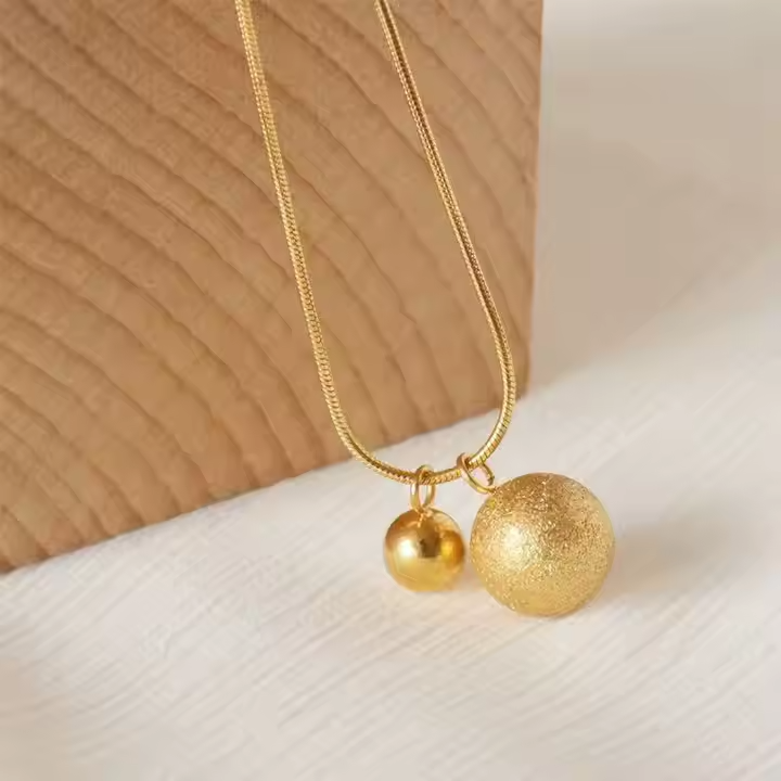 18K Gold Plated Stainless Steel Minimalist Ball Bead Pendant Necklace with Snake Chain – Dainty & Elegant Jewelry