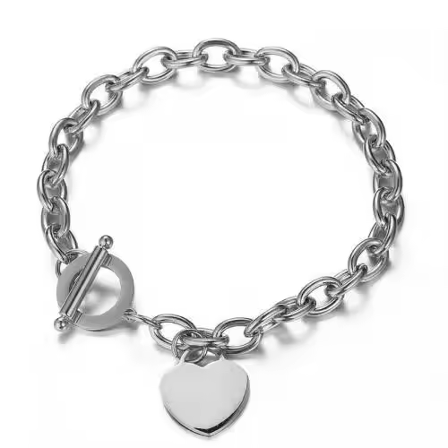 18K Gold Plated Stainless Steel Heart Charms Bracelet with OT Clasp – Dainty Romantic Link Chain Jewelry