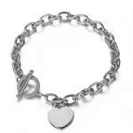 18K Gold Plated Stainless Steel Heart Charms Bracelet with OT Clasp – Dainty Romantic Link Chain Jewelry