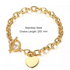 18K Gold Plated Stainless Steel Heart Charms Bracelet with OT Clasp – Dainty Romantic Link Chain Jewelry