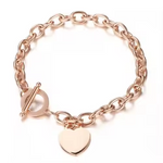 18K Gold Plated Stainless Steel Heart Charms Bracelet with OT Clasp – Dainty Romantic Link Chain Jewelry
