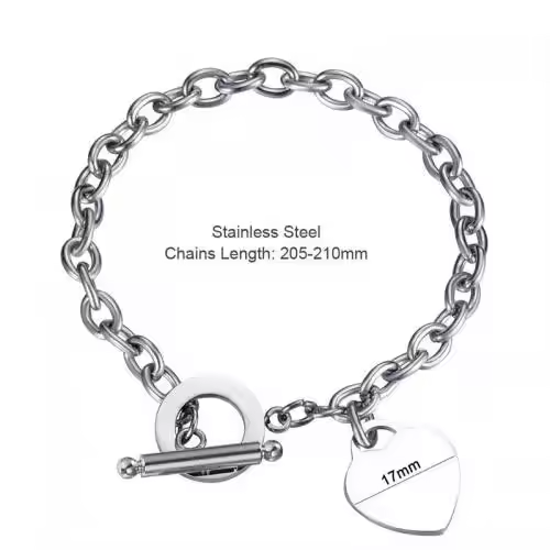 18K Gold Plated Stainless Steel Heart Charms Bracelet with OT Clasp – Dainty Romantic Link Chain Jewelry